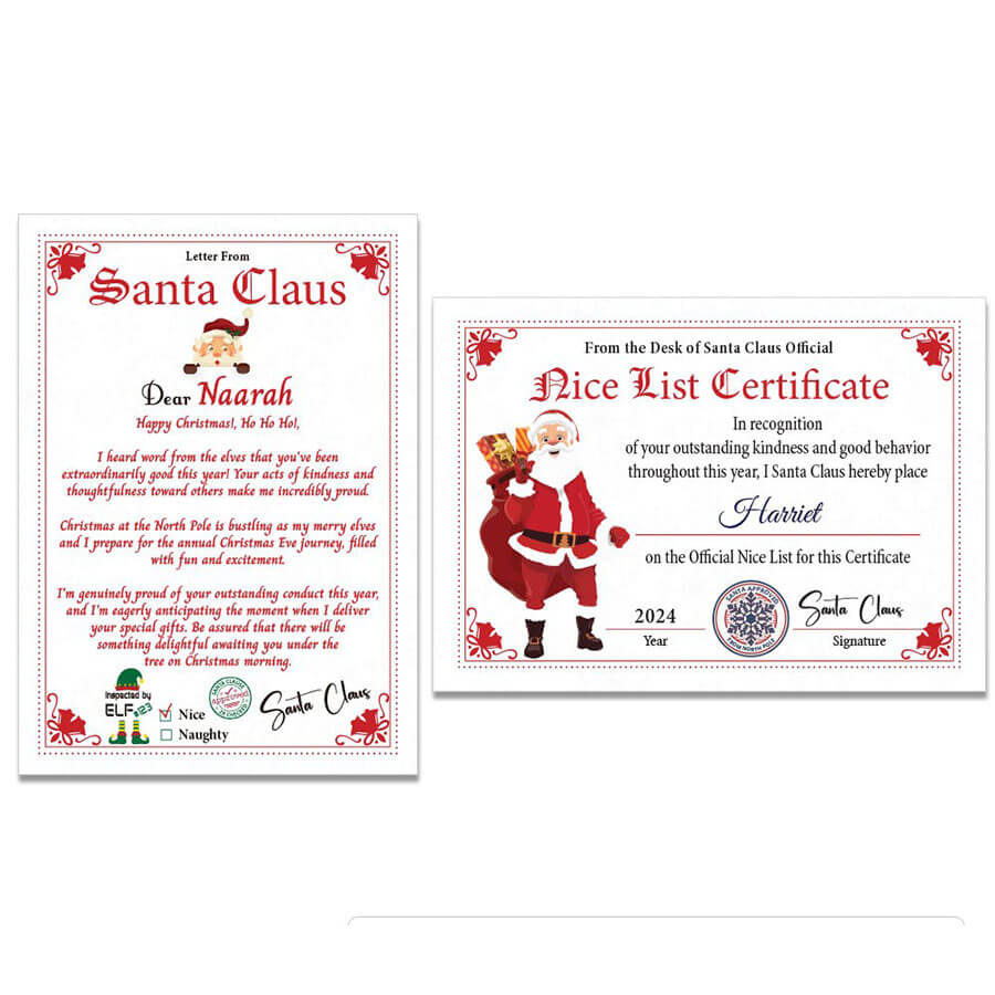 Santa Nice List Certificate and Letter