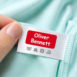 Red personalised washable clothing label