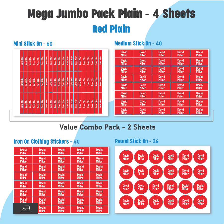 Jumbo Name Labels Pack - Plain Colours