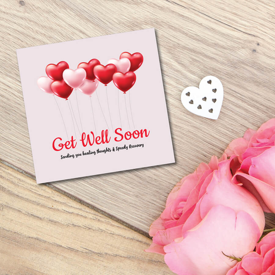 Cheerful Balloon Heart Get Well Soon Greeting Card