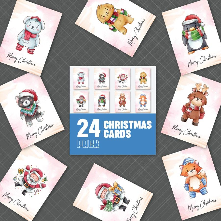 Watercolor Christmas animal card