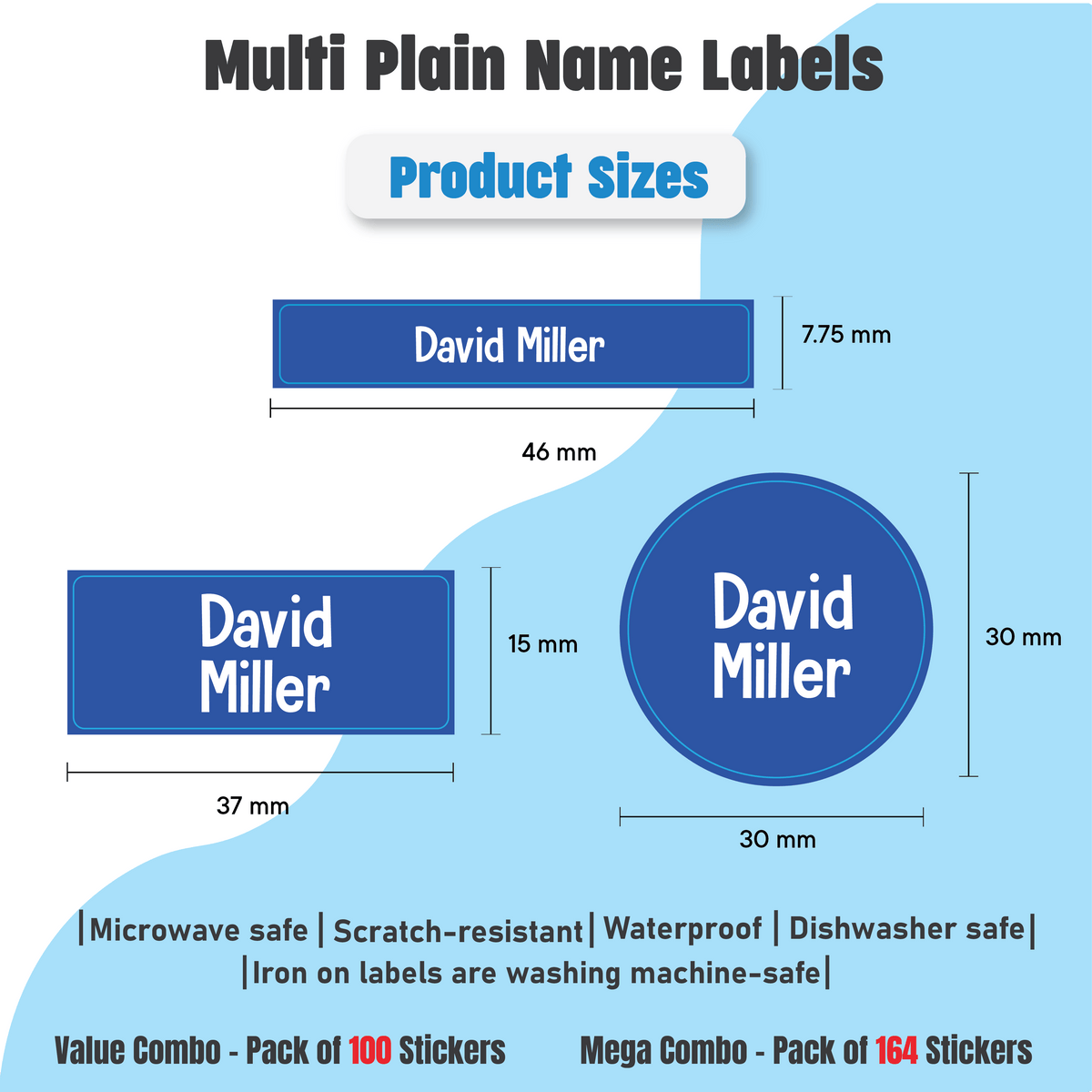 Jumbo Name Labels Pack - Plain Colours