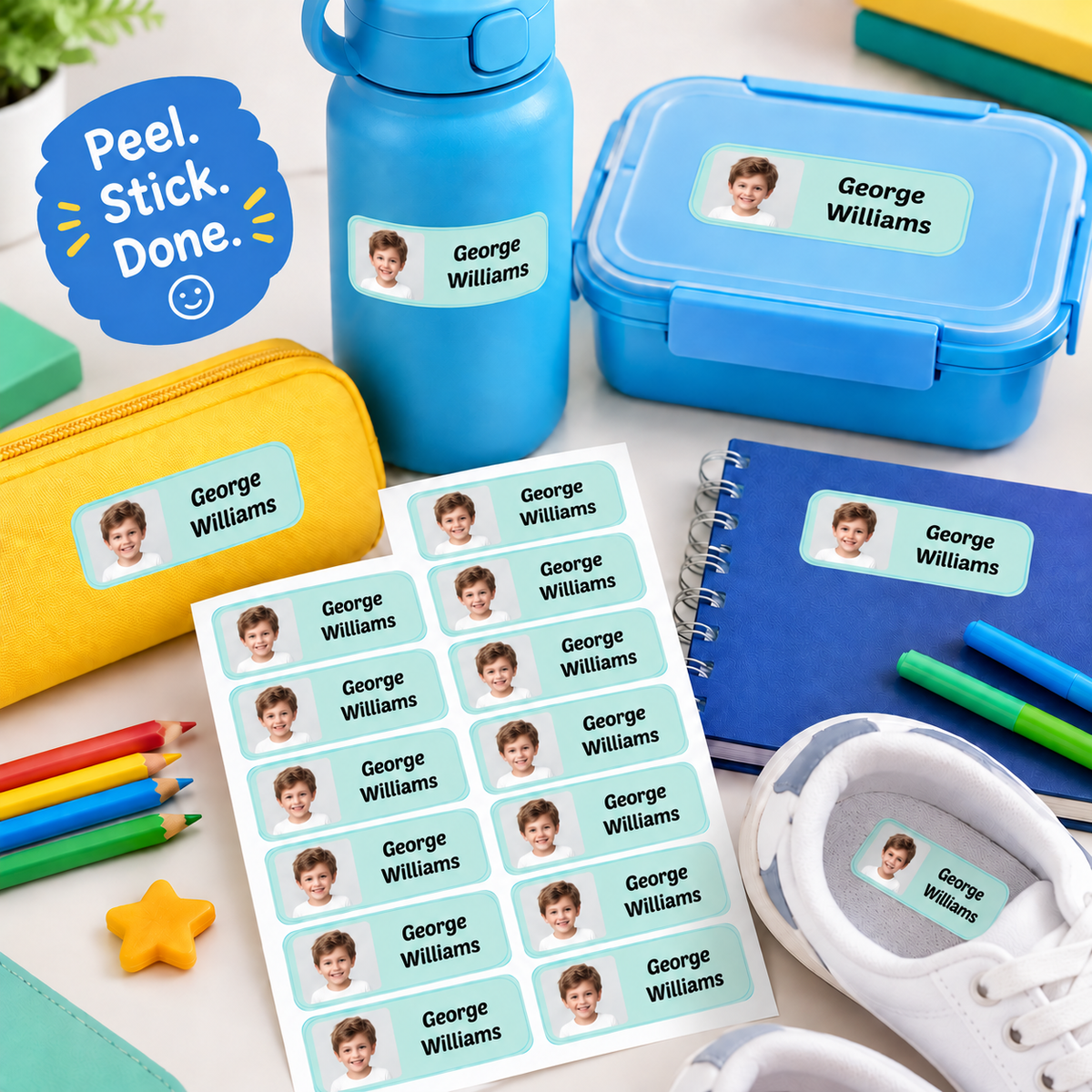 Personalised Photo Stick-On Name Labels for Kids