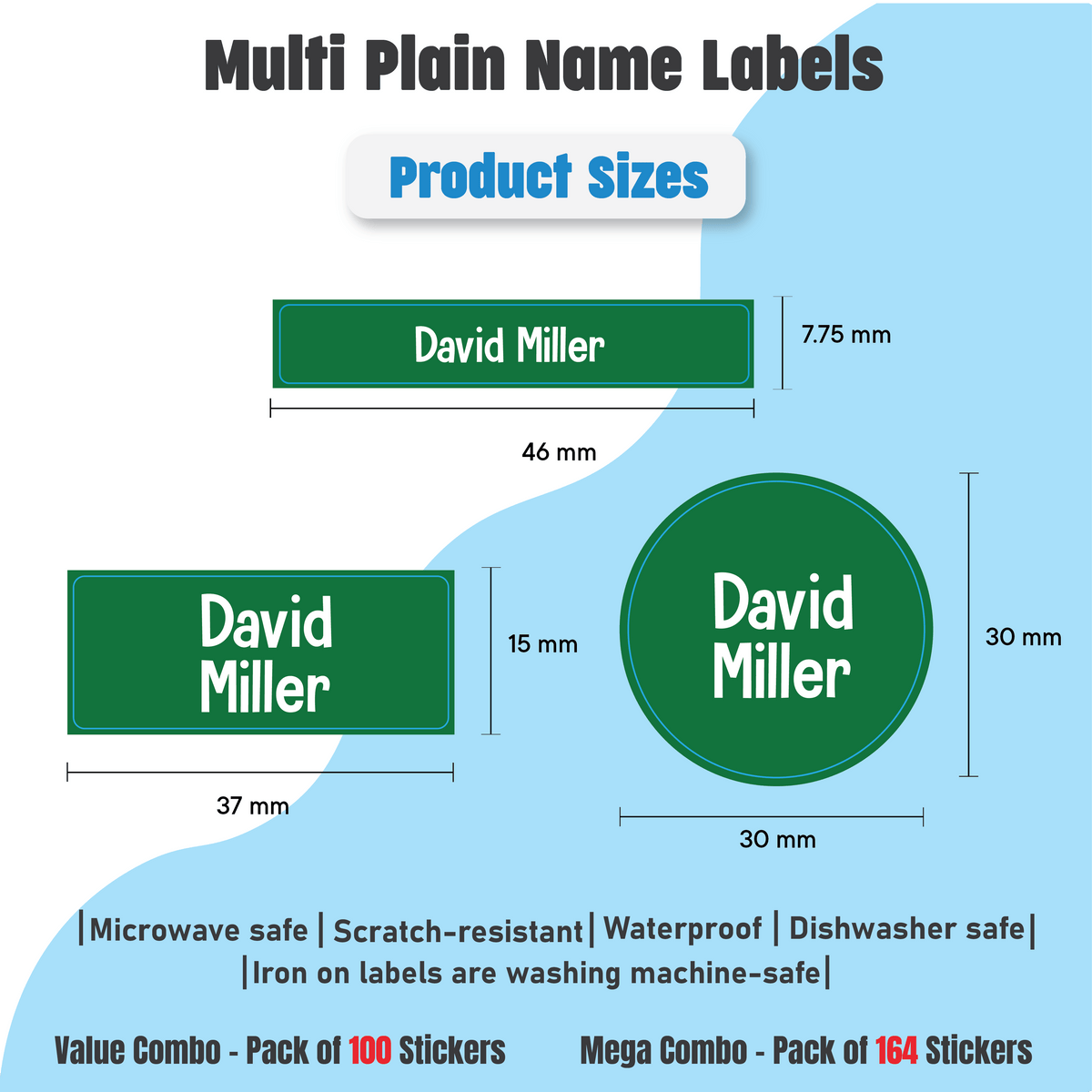 Jumbo Name Labels Pack - Plain Colours