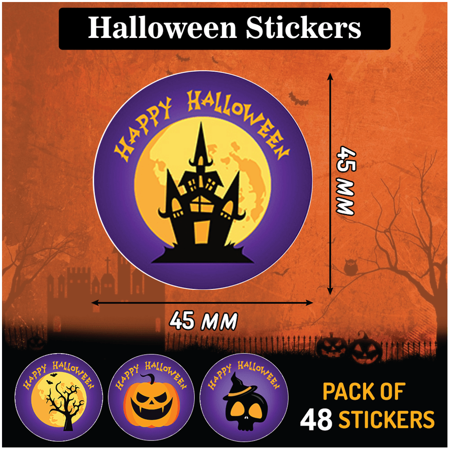 Purple & Black Happy Halloween Stickers