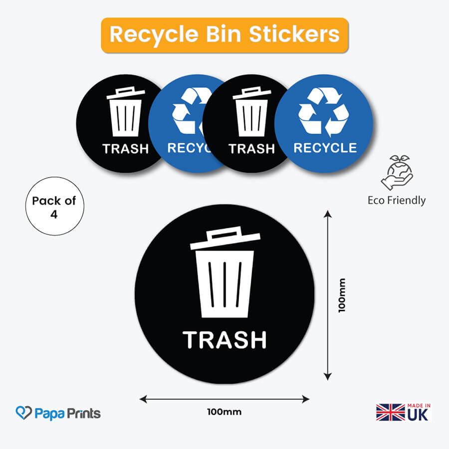 Blue Recycle and Black Trash Logo Bin Sticker