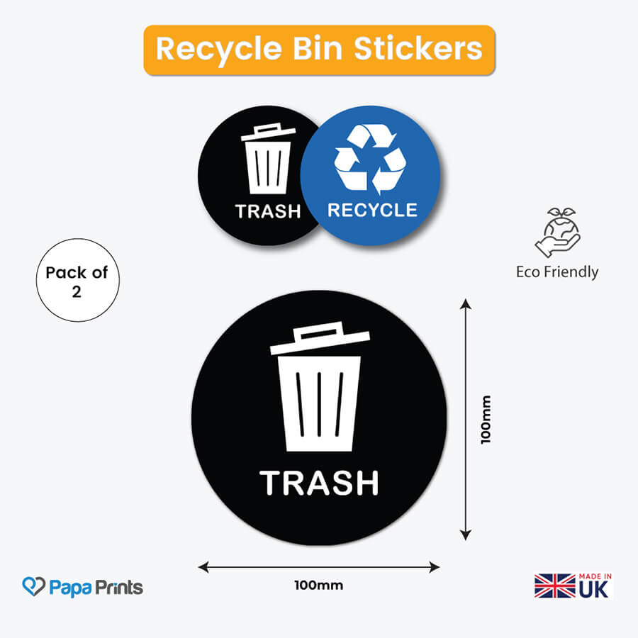 Blue Recycle and Black Trash Logo Bin Sticker