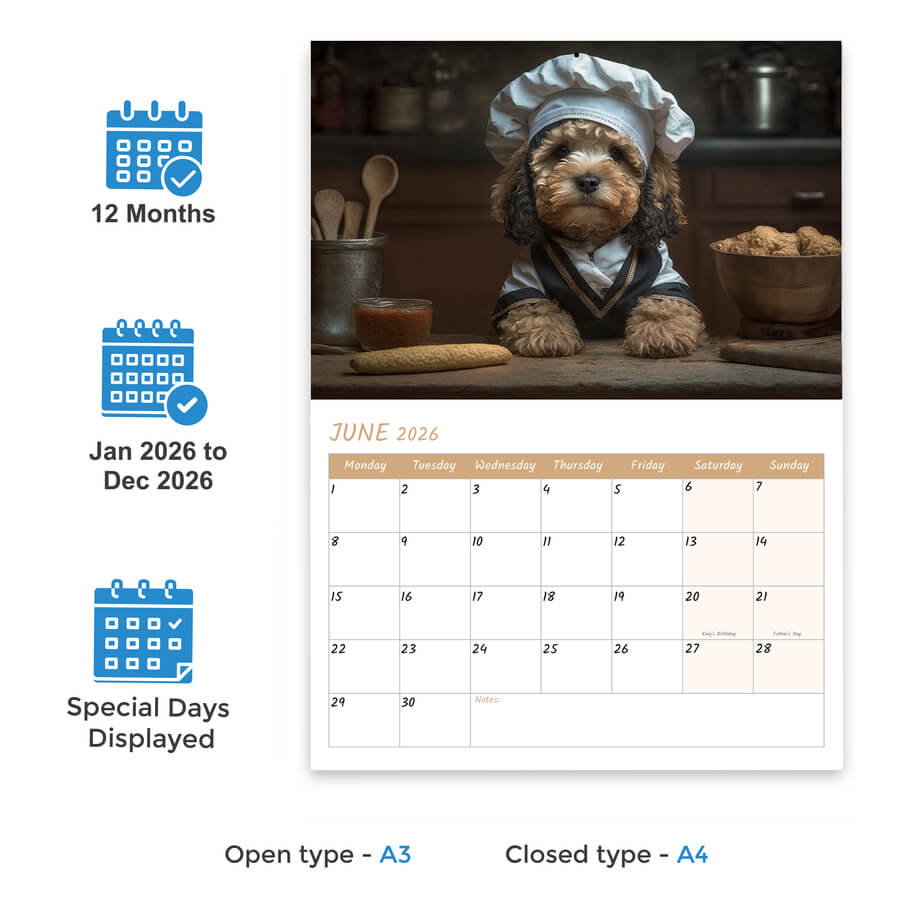 2026 Cockapoo monthly calendar