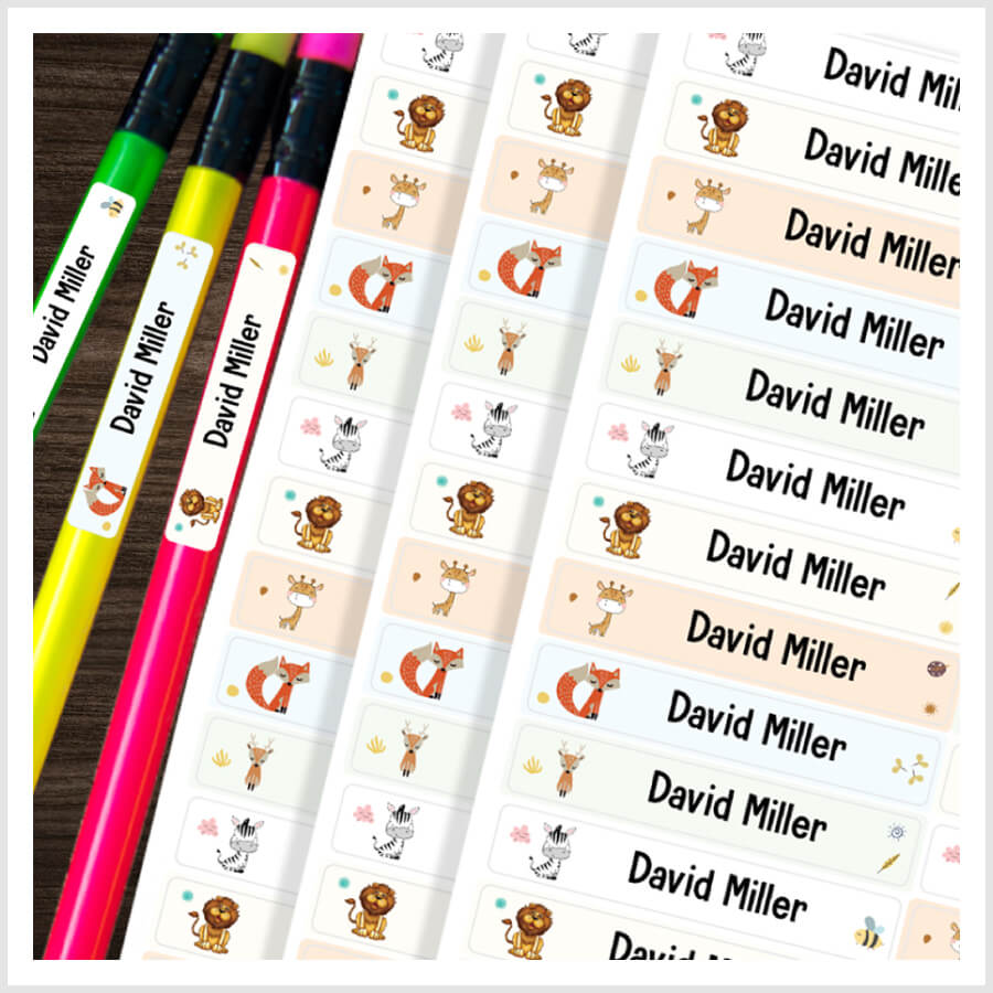 Durable stick-on name labels for kids’ school and daycare items