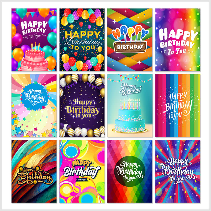 Vibrant A6 Birthday Cards - Pack of 12 & 24