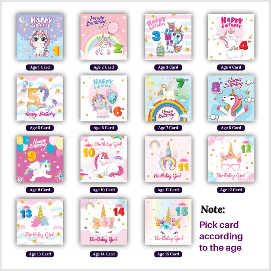 Magical Milestones: Unicorn Age-Wise Birthday Cards (Ages 1-15)