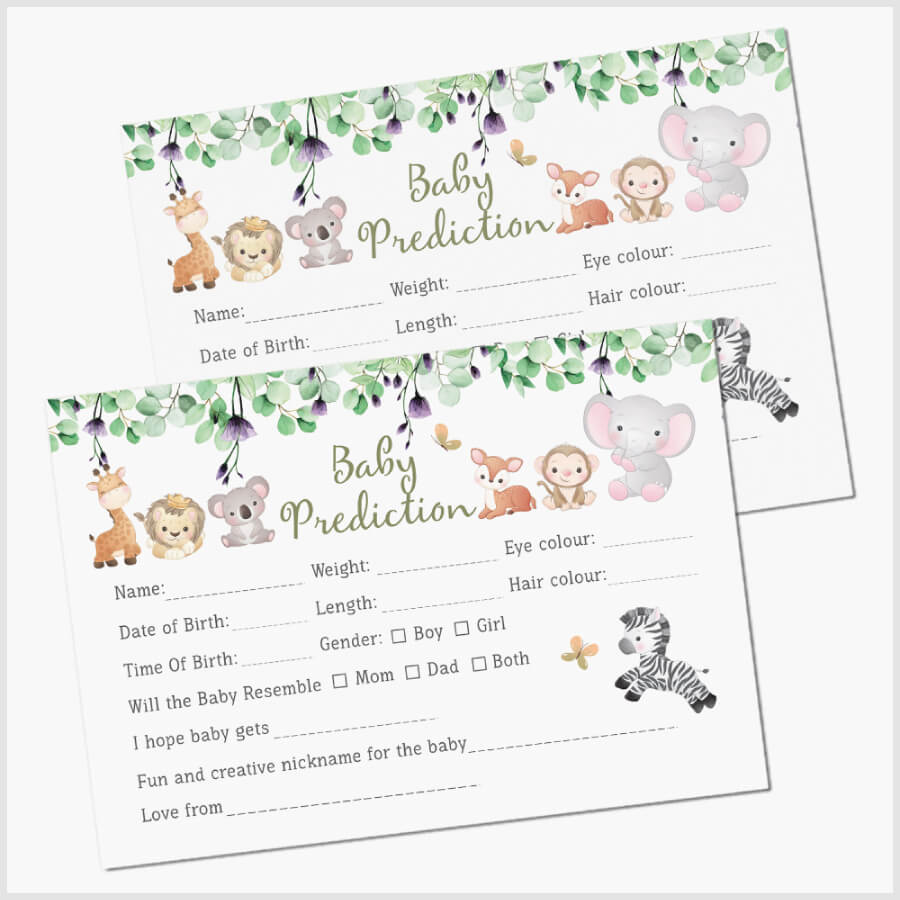 Safari Animals Baby Prediction Card