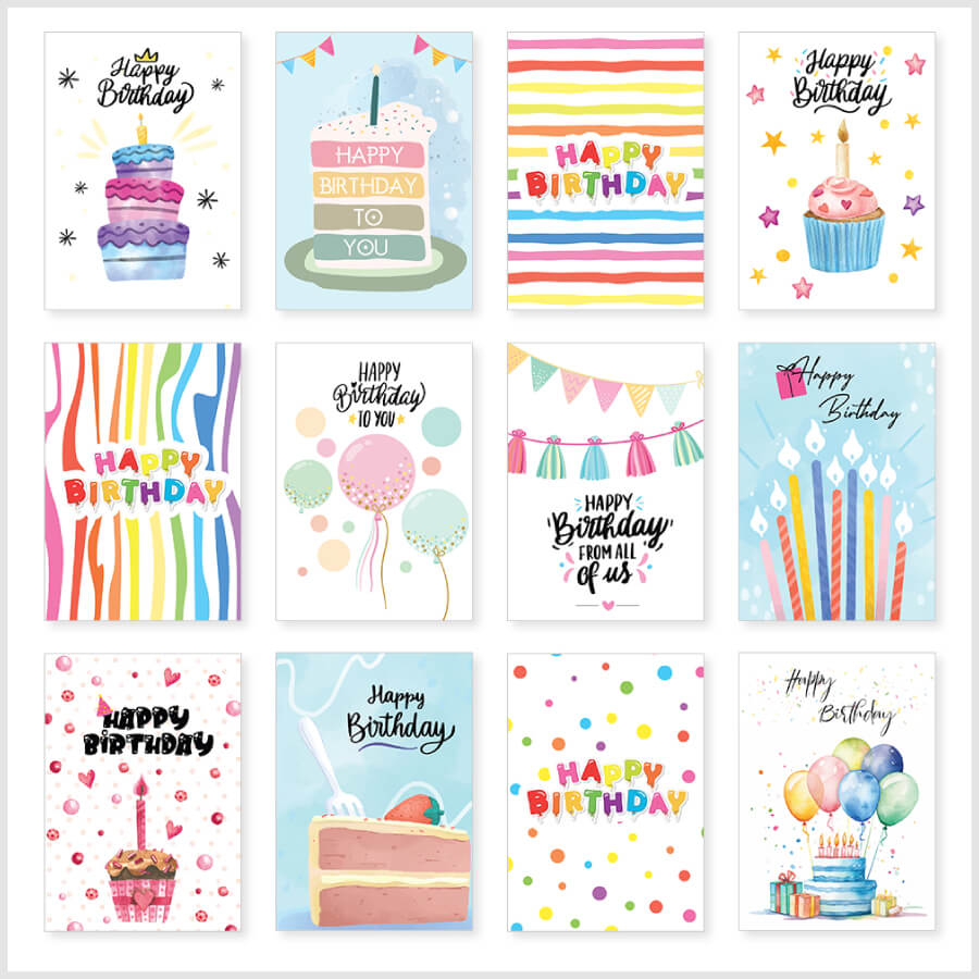 Cute and festive birthday cards in a multipack bundle