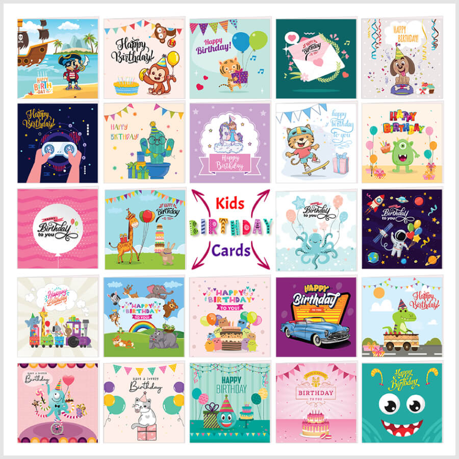 Cute And Colorful Kids Birthday Cards