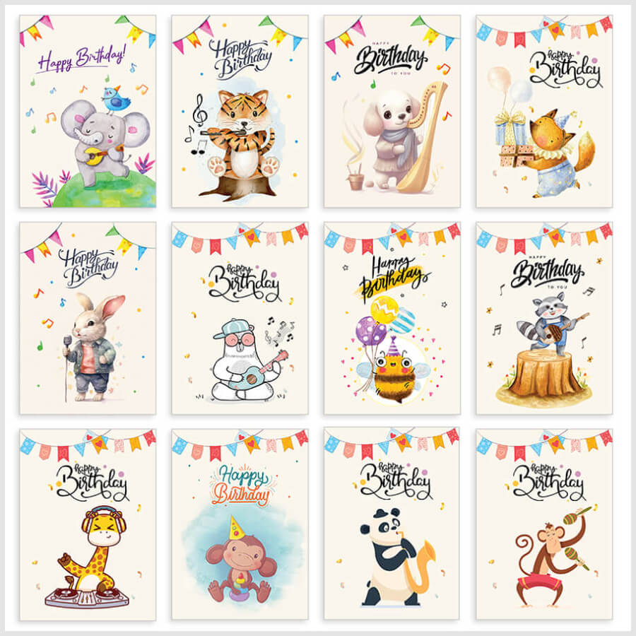 Birthday Cards with Musical Animals