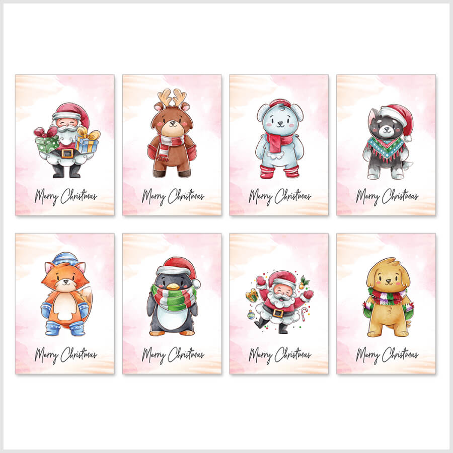 Watercolor Christmas animal card
