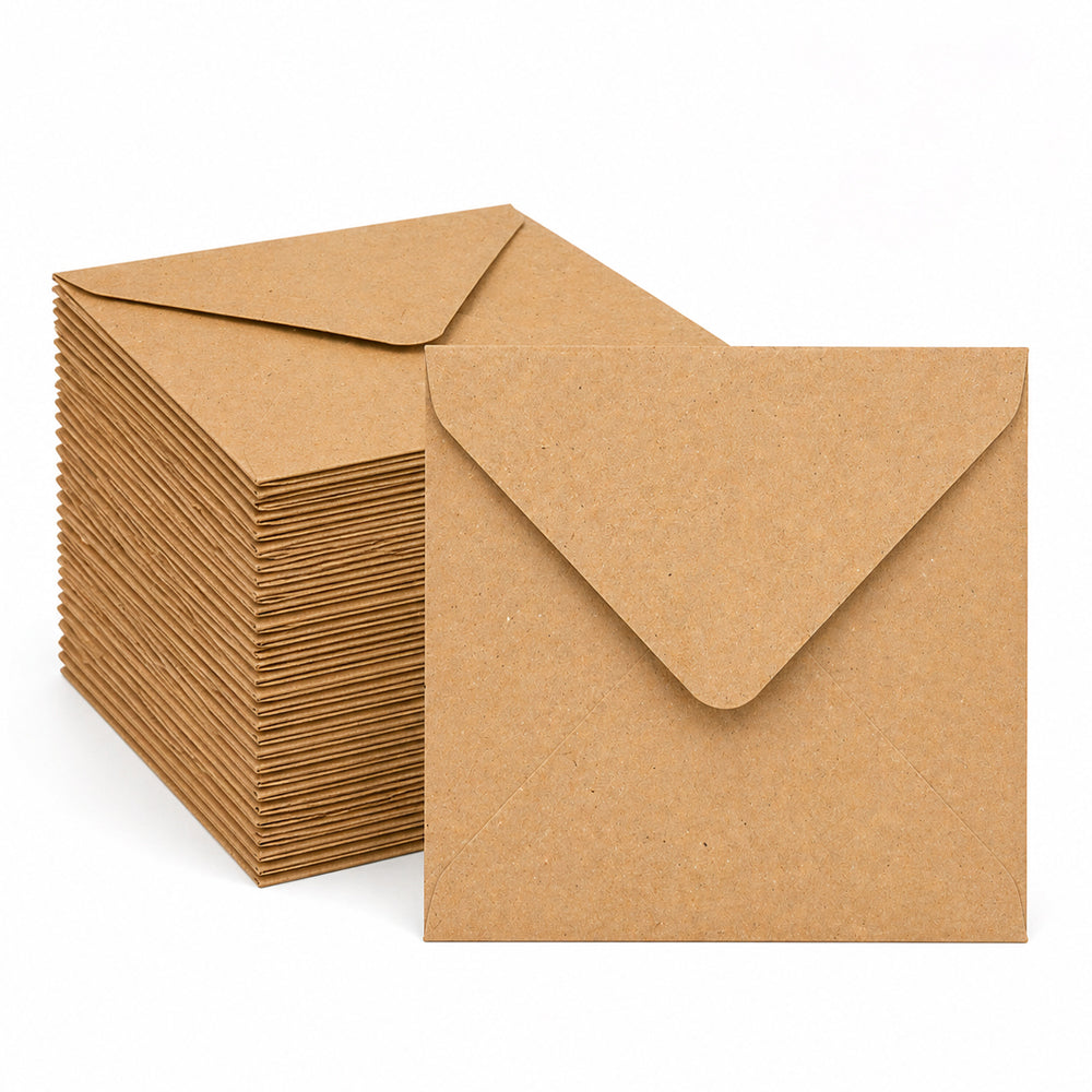 Square Kraft  Envelopes - 155x155mm for Greeting Cards & Crafts