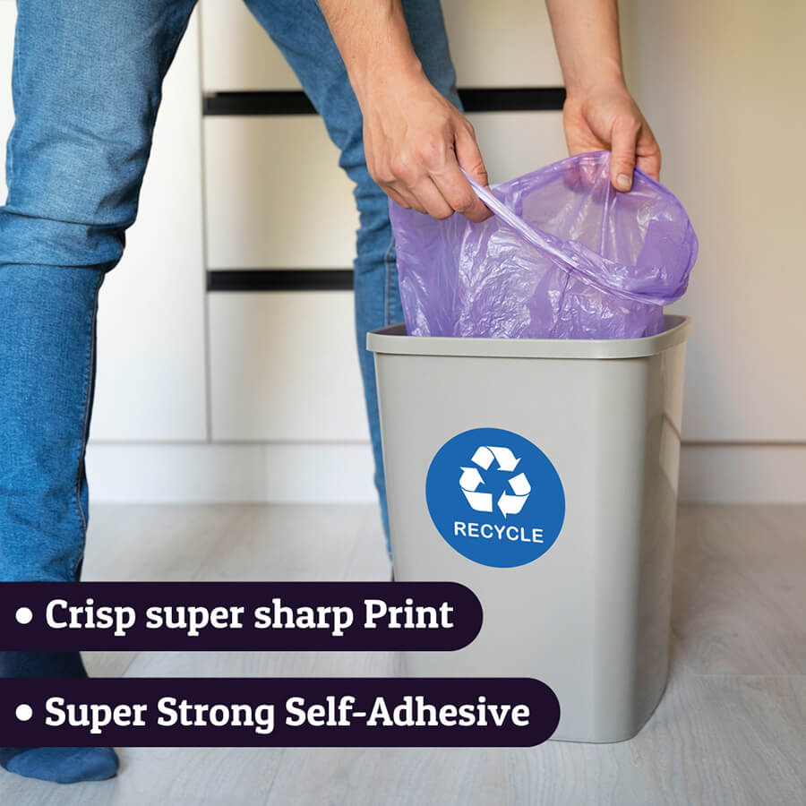 Blue Recycle and Black Trash Logo Bin Sticker