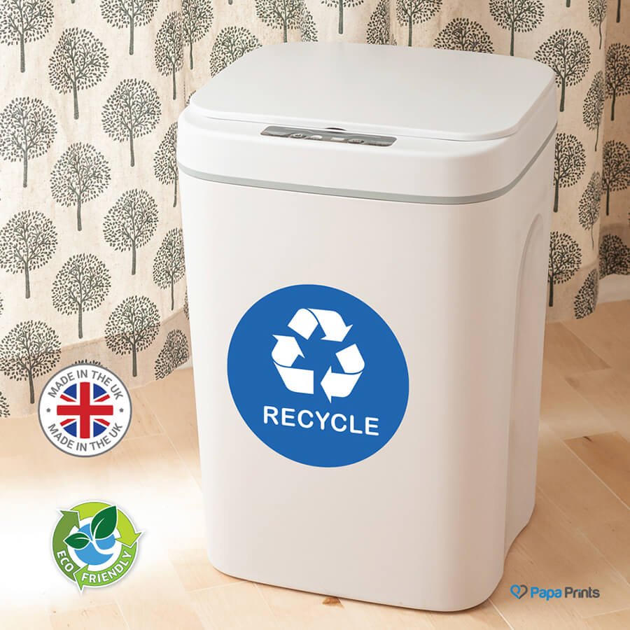 Blue Recycle and Black Trash Logo Bin Sticker