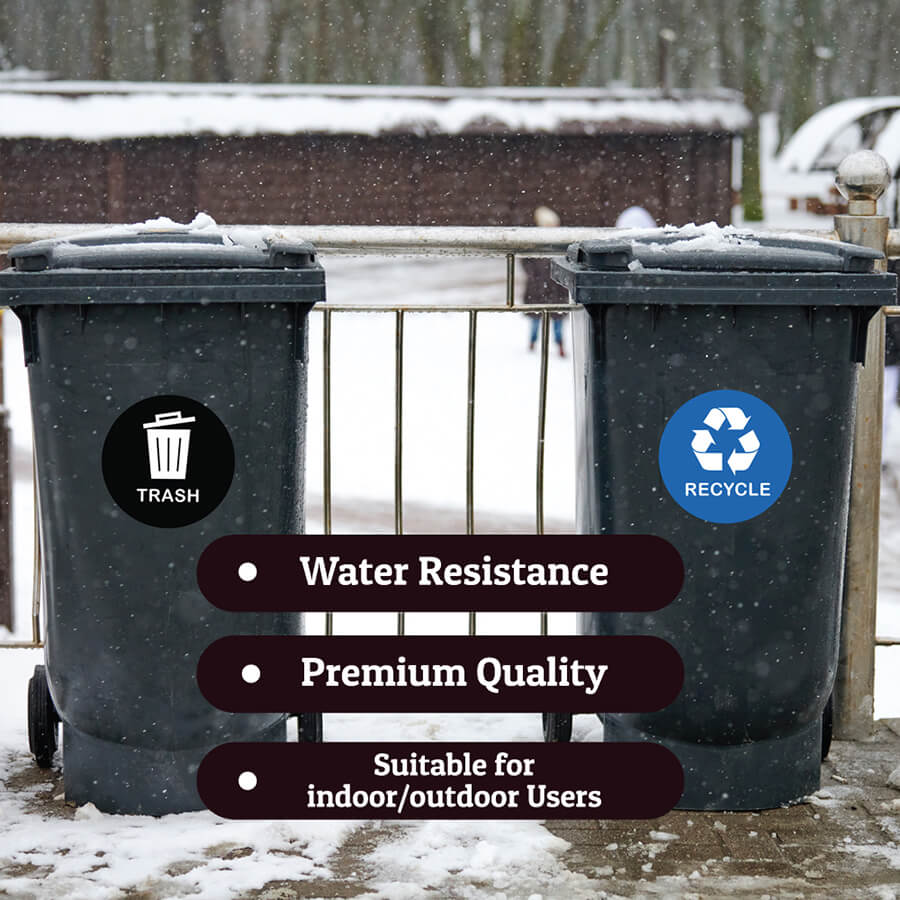 Blue Recycle and Black Trash Logo Bin Sticker
