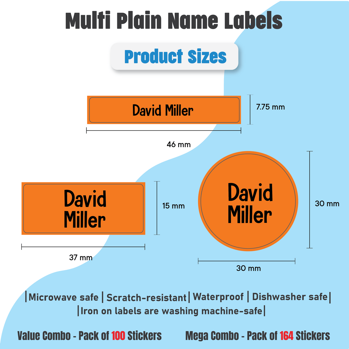 Jumbo Name Labels Pack - Plain Colours
