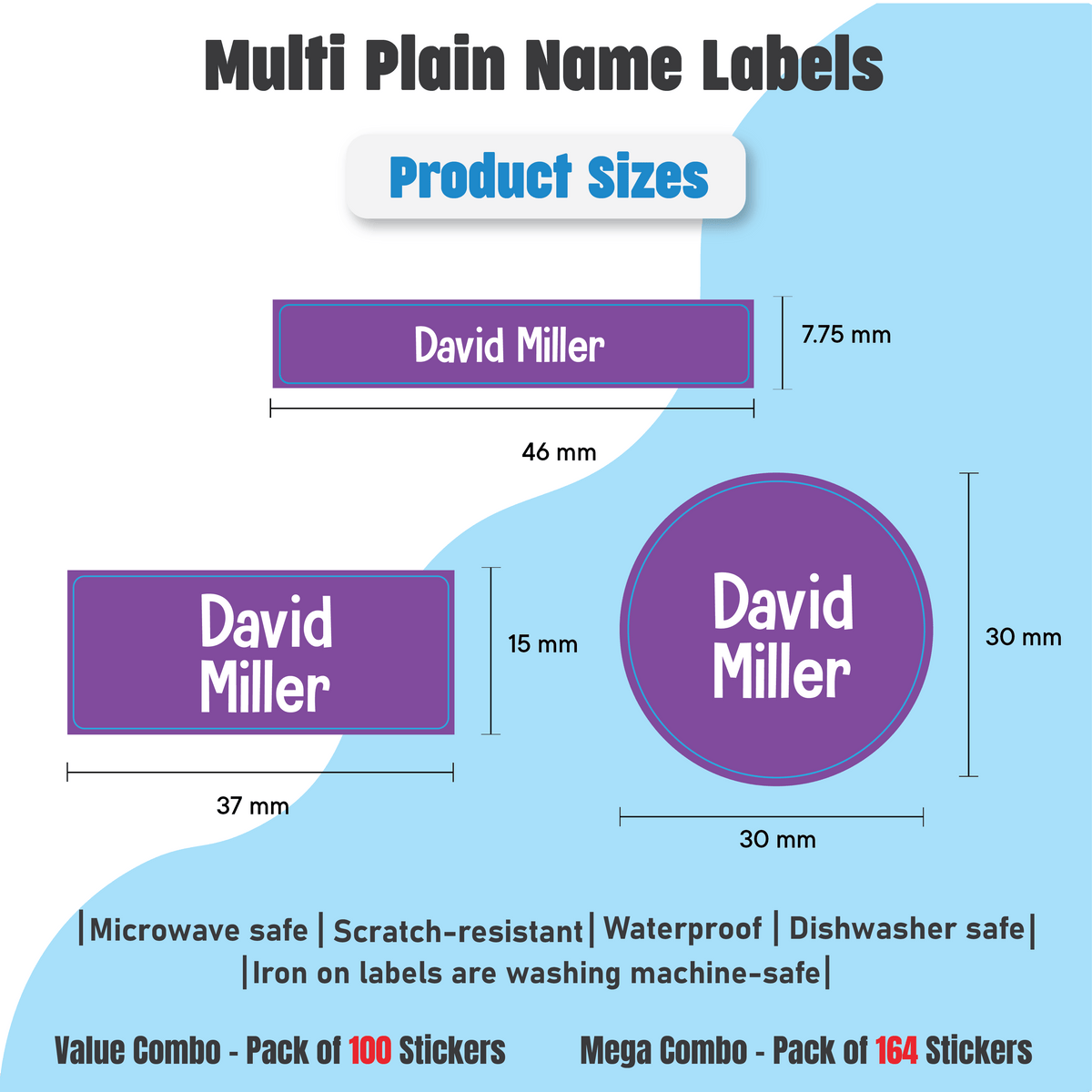 Jumbo Name Labels Pack - Plain Colours