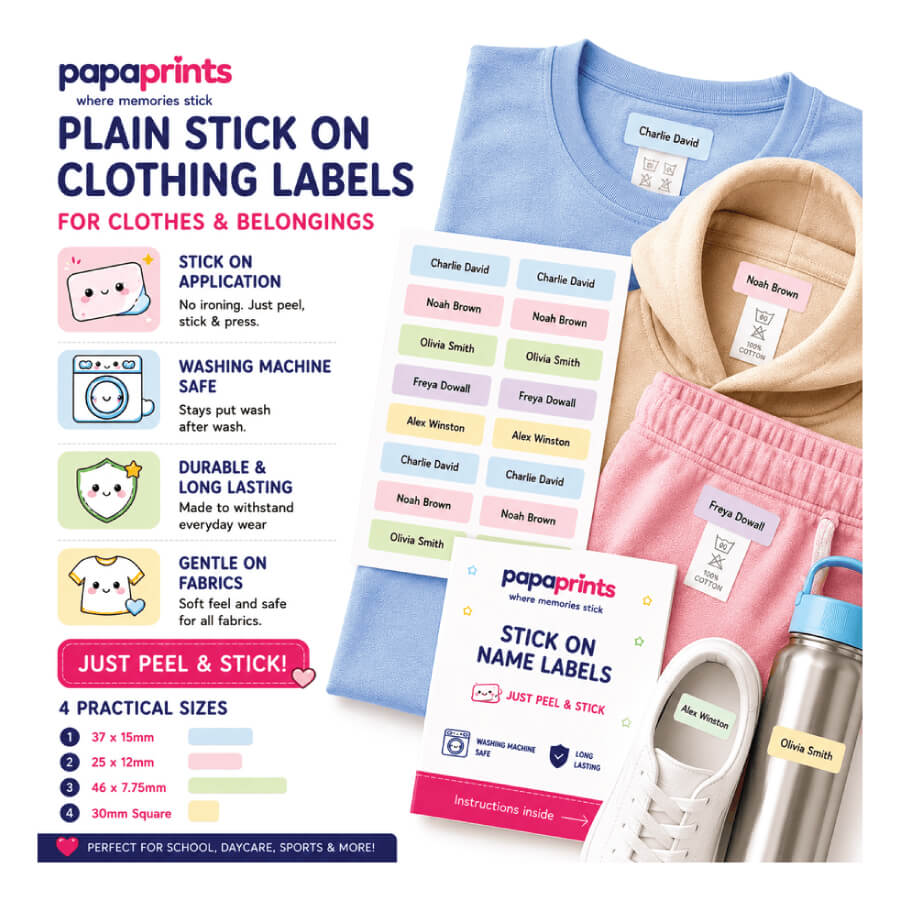 Stick On Clothing Name Labels - Plain