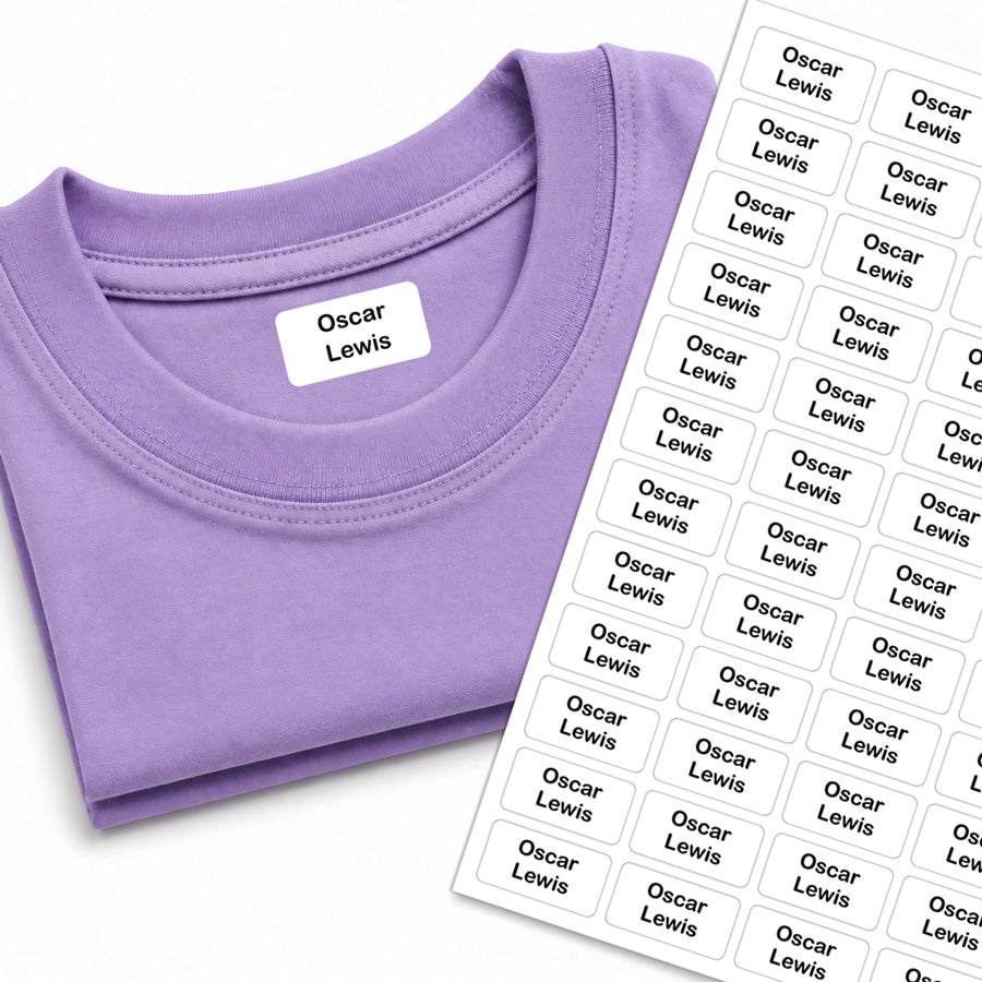 Personalised name labels for clothing - clear, durable and easy to apply.