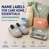 Durable name labels for care home essentials - waterproof, washable and easy to apply.