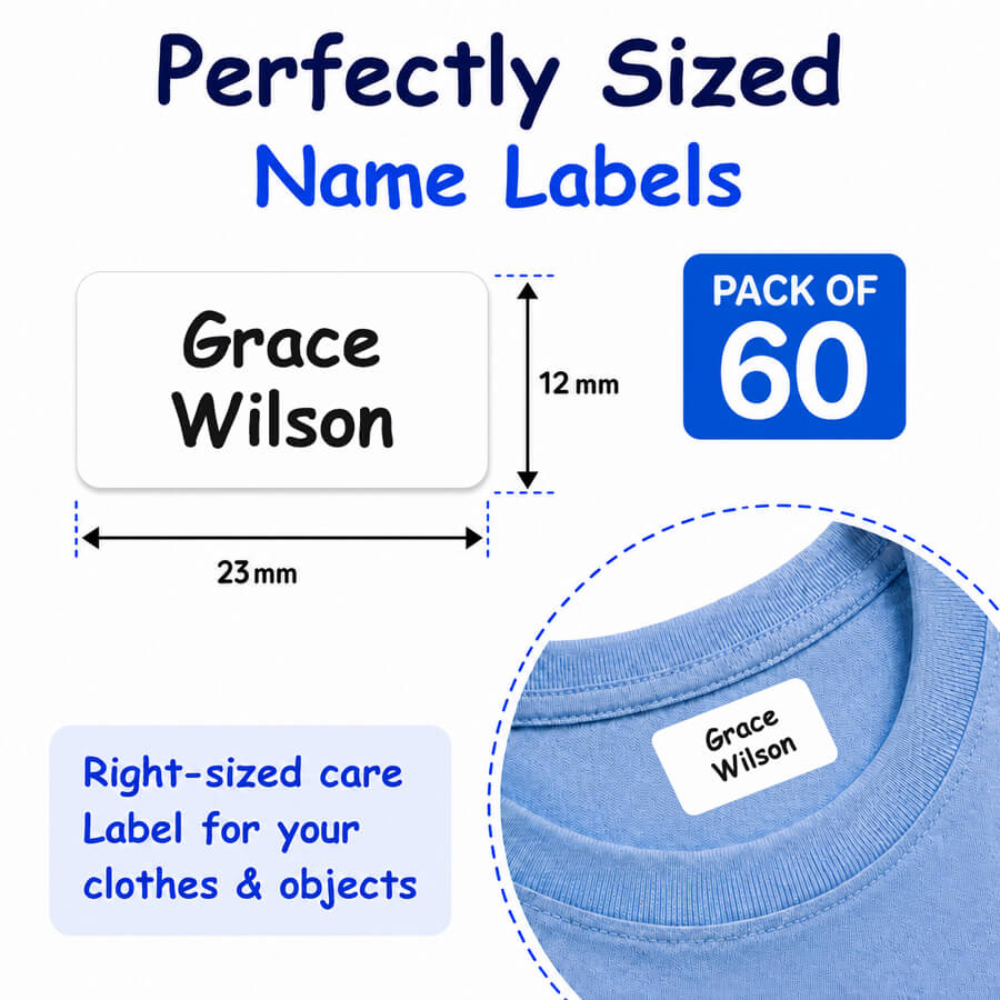 Stick On Clohing Labels Mini Essentials Size Guide