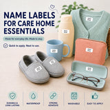 Durable name labels for care home essentials - waterproof, washable and easy to apply.