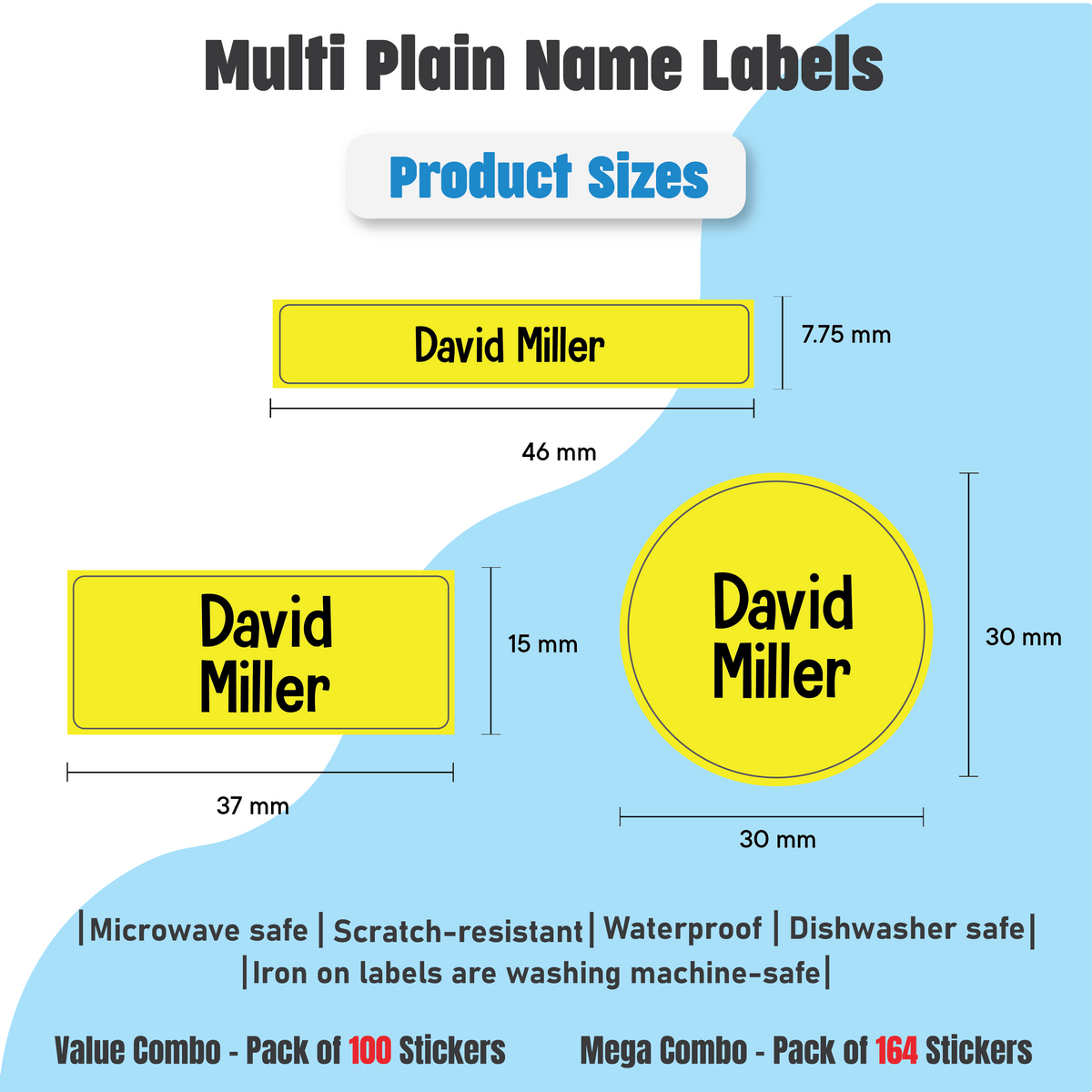 Jumbo Name Labels Pack - Plain Colours