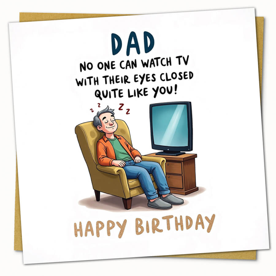 Funny Dad birthday card with TV joke quote and matching envelope