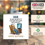 Personalised Dad birthday card with eyes closed TV joke design