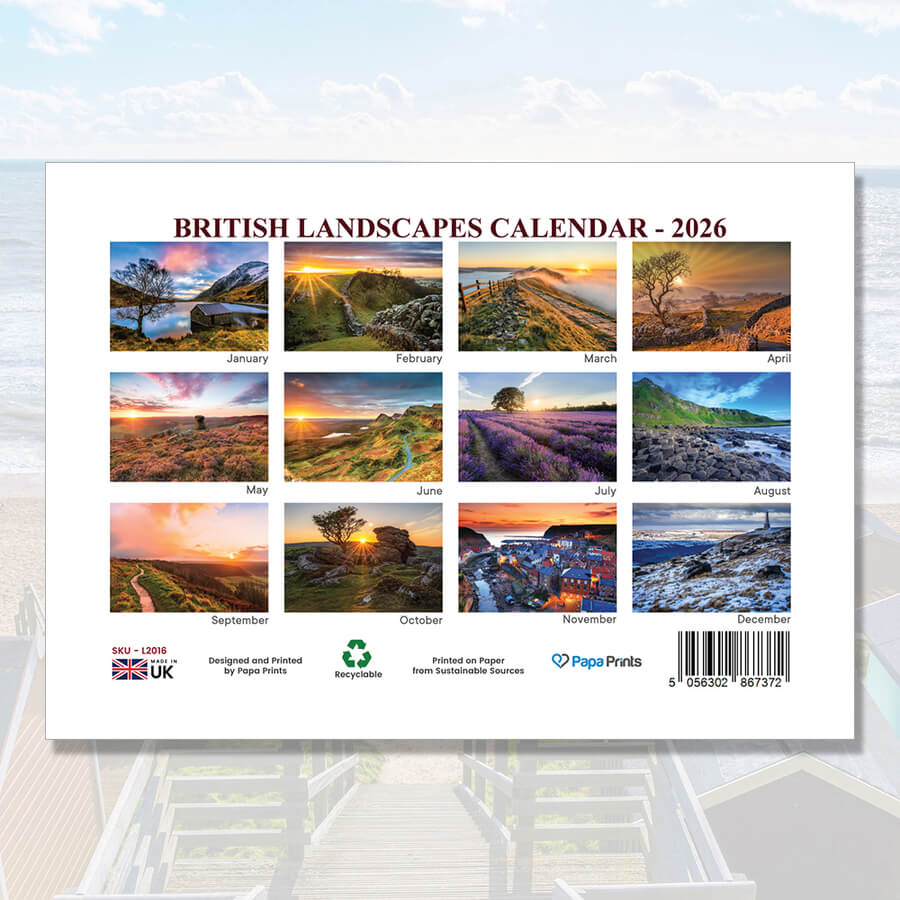 2026 holiday calendar UK with countryside images