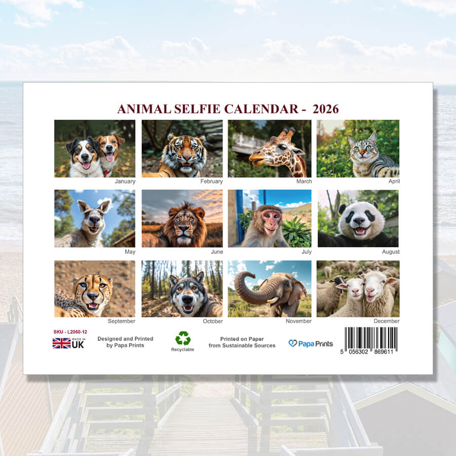 Funny animal selfies wall calendar 2026 for home office decor