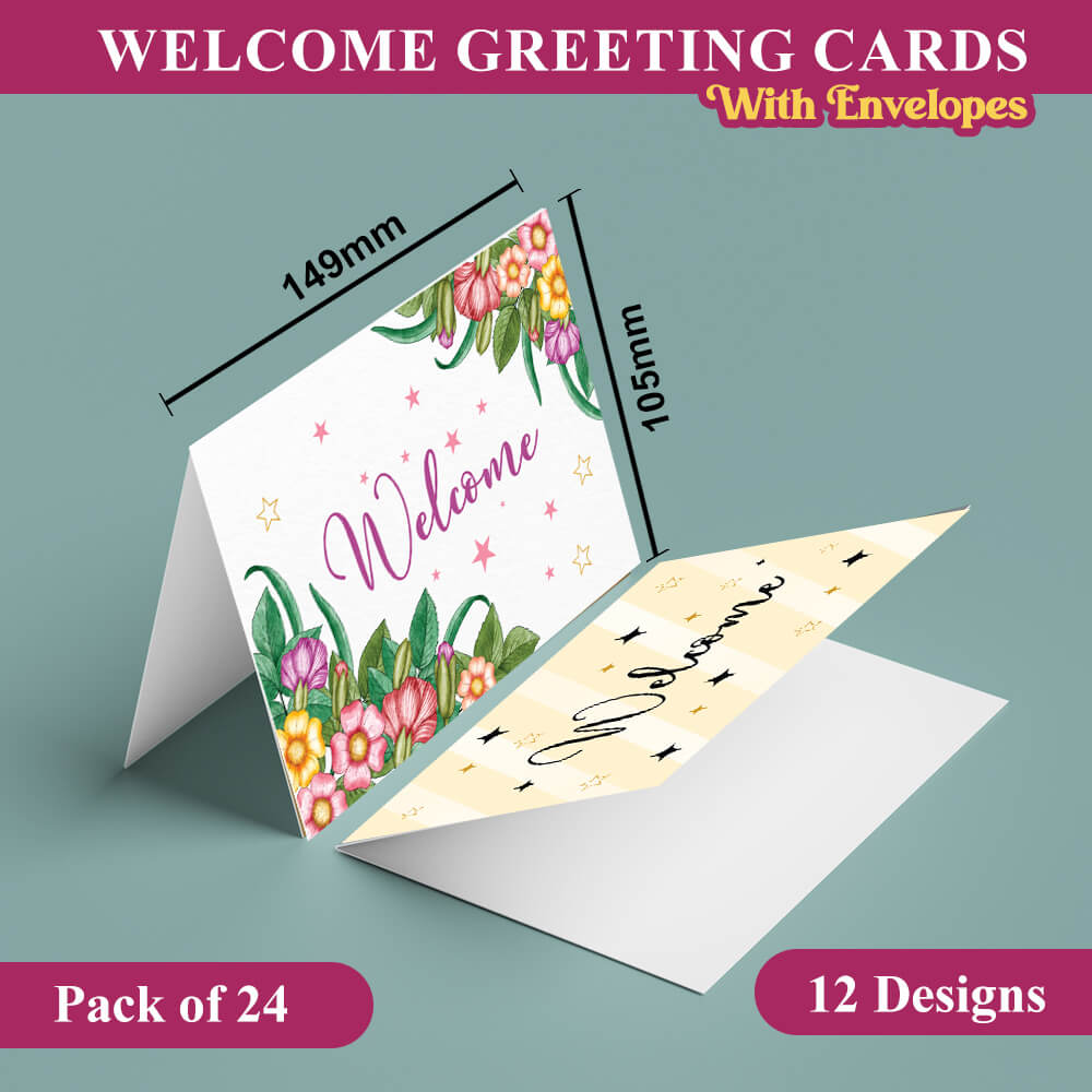 Elegant Welcome Card Packs of 12 & 24 With Matching Envelopes