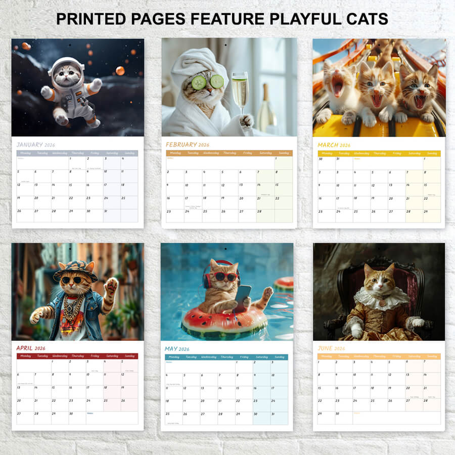 Cat Themed A3 Wall Calendar 2026