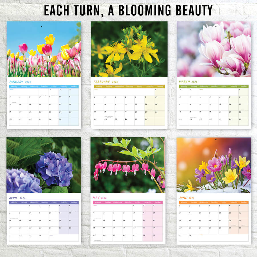 12-Month Flower Wall Calendar 2026