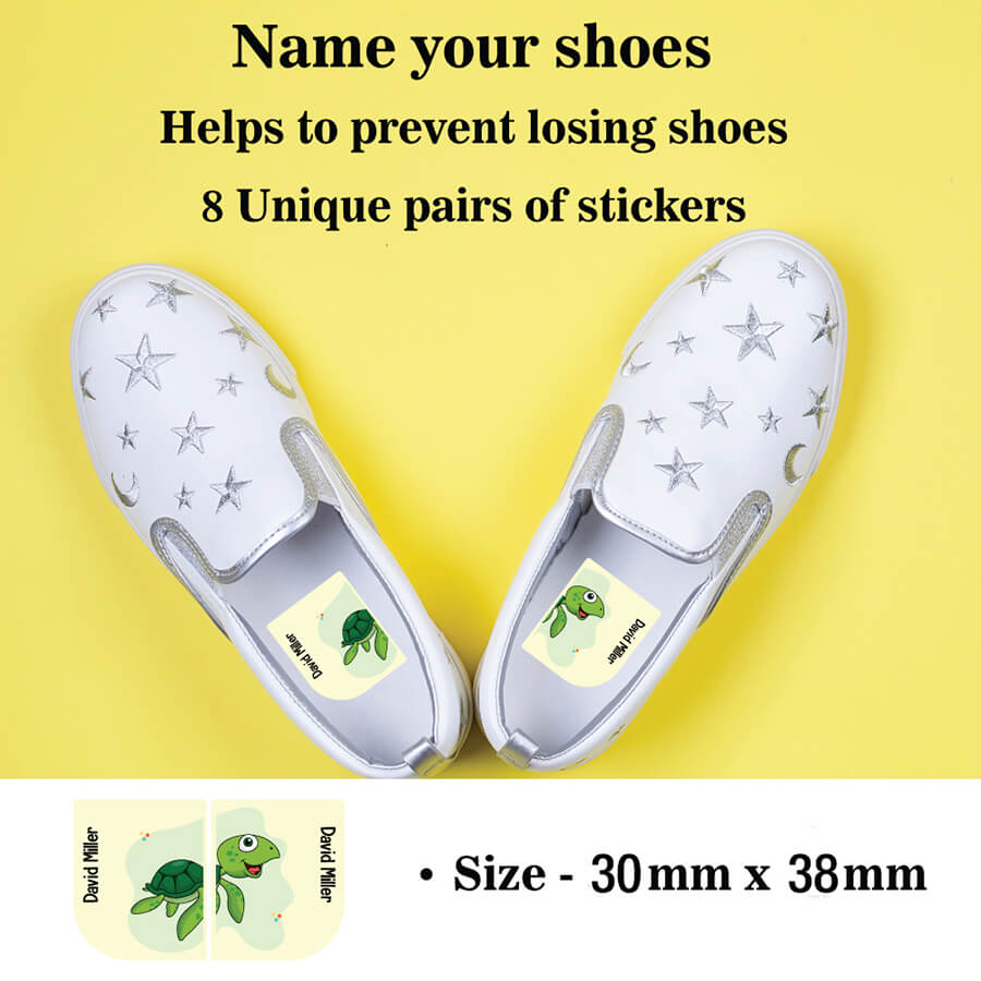 Yellow shoe name sticker