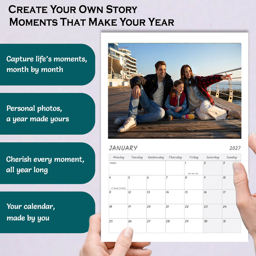 Personalised Family Photo Calendar 2027 A4 12 Months