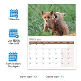 2026 baby animals monthly calendar A3 size