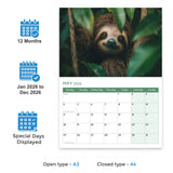 2026 sloth monthly calendar A3 size