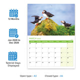 2026 Bird Wall Calendar A3 to A4