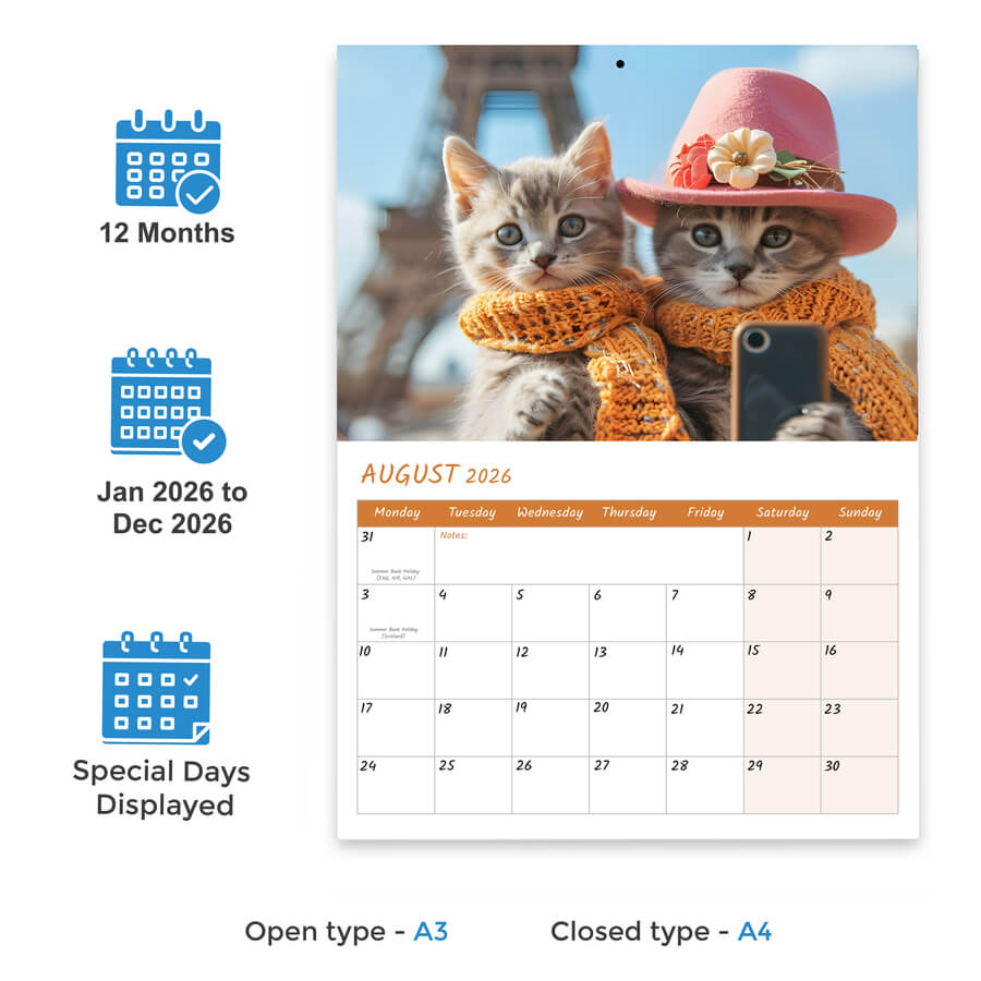 Funny Cat Selfies Calendar 2026