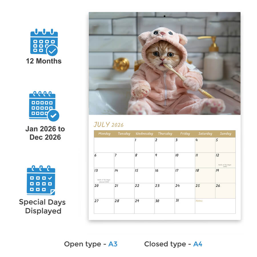 Adorable Kittens Calendar 2026 A3 Size