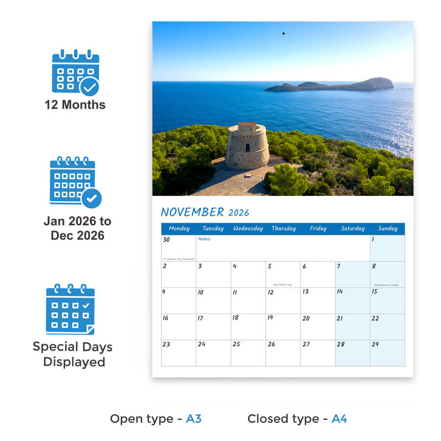 Beach and Sea Calendar 2026