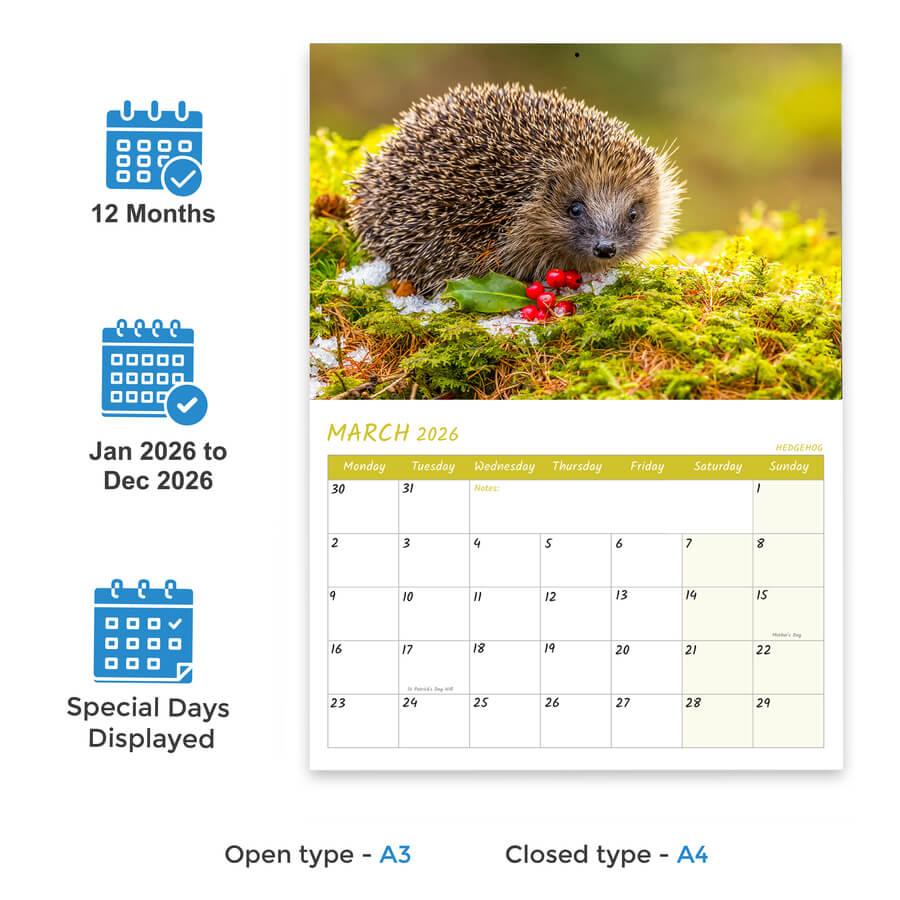 2026 British Animals Nature Calendar A3