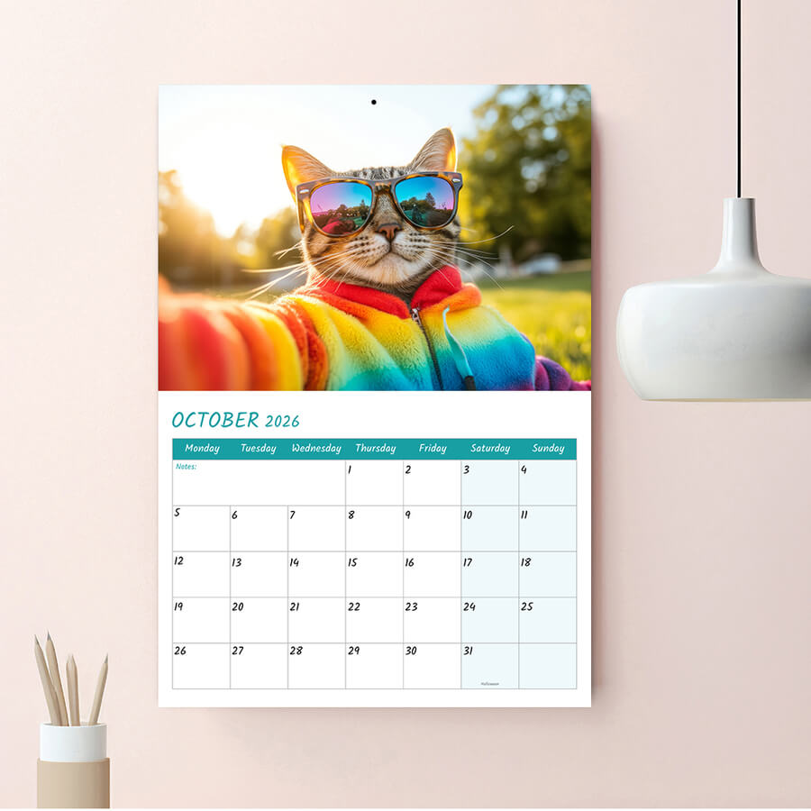 A3 Funny Cat Selfie Calendar 2026 UK