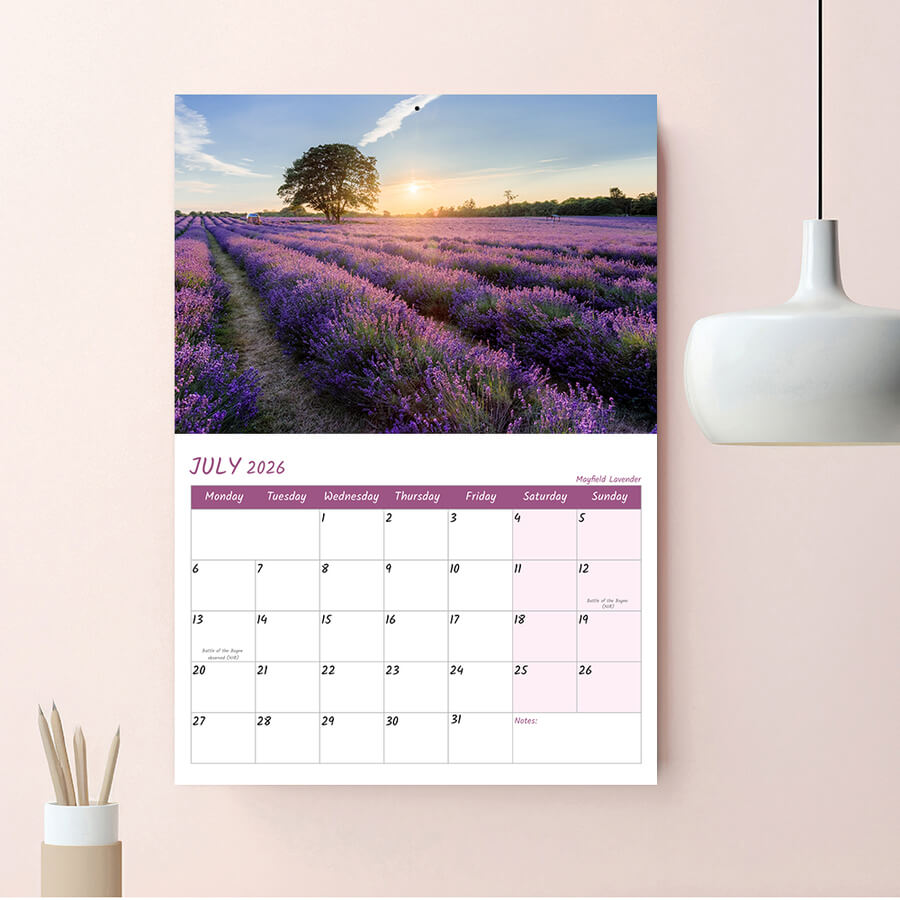scenic UK wall planner 2026 with space for notes